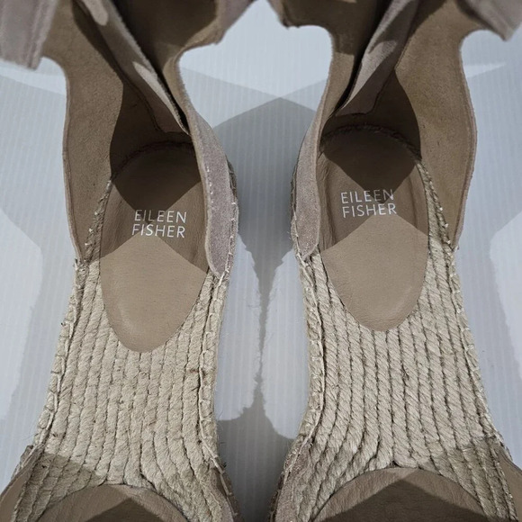 NEW Eileen Fisher Lala Espadrille Flat Metallic Tan Leather Jute Size 10 - Picture 7 of 13